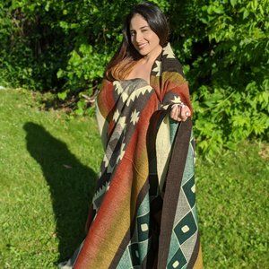 Alpaca Blanket Queen Size Granite Grey & Beige Geo